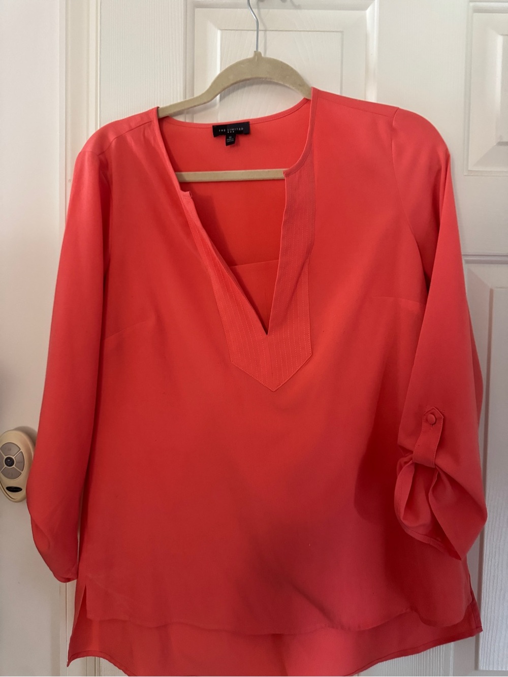 Limited Coral-Red V-Neck Tunic Blouse